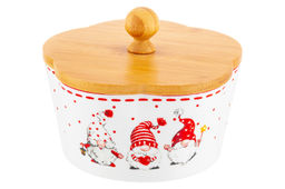 Банка д/печенья 14,8*14,8*11,5 см 760 мл Весёлые гномики с деревянной крышкой