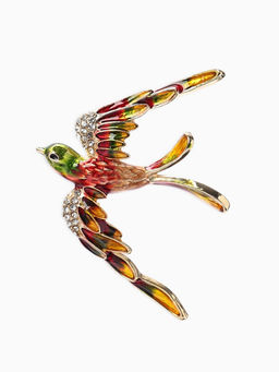Брошь «Птица» ласточка,  цветная в золоте