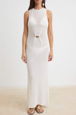 Ekru Triko Maxi Aksesuar Detayl_ Halter Yaka Transparan Plaj Elbisesi TBESS26EL00064 - Trendyolmilla фото 4