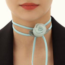 Чокер Танго роза с листьями, цвет голубой, 130 см