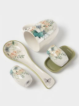 Сахарница с ложкой Доляна Цветы, доломит, 10?9 см, 300 мл, белая