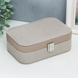 Шкатулка кожзам под часы 1 деление и бижутерию Рептилия серая комбинированная 7х14х20 см