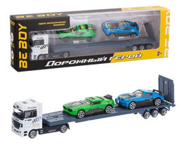 Модель металл. "Автовоз + 2 машинки" (IT107334) подвиж. эл-ты, в коробке 28,5*4*8,5см