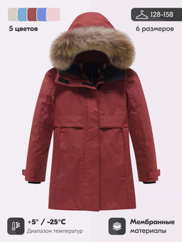 Парка зимняя подростковая для девочки с капюшоном и мехом бордового цвета 9534Bo