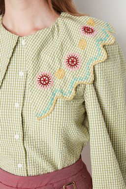 TRENDYOLMILLA Yesil Nak?s Detayl? Gofre Kumas Regular Normal Kal?p Dokuma Gomlek TWOSS21GO0232  фото 4