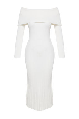 Ekru Midi Triko Basic Carmen Yaka Elbise TWOAW25EL00033