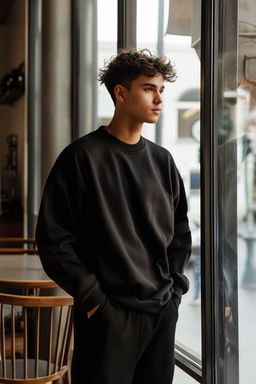 TRENDYOL MAN Siyah Oversize/Genis Kesim Pamuklu Basic Ici Polarl? Kal?n Sweatshirt TMNAW25SW00011 - Trendyolmilla фото 19