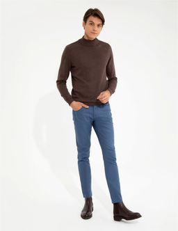 A__k Kahverengi Slim Fit Yar_m Bal_k__ Yaka Basic Triko Kazak - Pierre cardin фото 4
