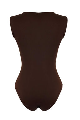 Kahverengi Vucuda Oturan Asimetrik Yaka Aksesuar Detayl? C?tc?tl? Poliamid Orme Body TWOSS26BD00003 - Trendyolmilla фото 2
