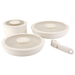 Набор посуды для приготовления со съемной ручкой smart ceramic, 7 предметов, цвета топленого молокатермо