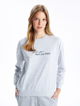 Bisiklet Yaka Uzun Kollu Bask?l? Kad?n Sweatshirt