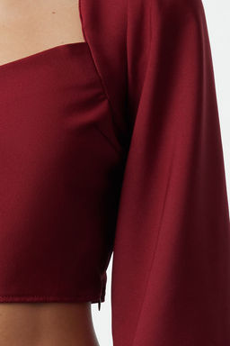 Bordo Crop Kalp Yaka Uzun Kollu Dokuma Bluz TWOSS21BZ0236 - Trendyolmilla фото 3