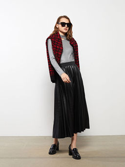 Beli Lastikli D?z Pileli Kad?n Etek