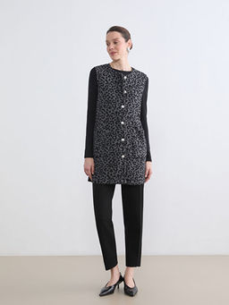 Bisiklet Yaka Leopar Desenli Kad?n Yelek