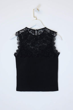 Siyah Bisiklet Yaka Dantel Detayl? Fitted Triko Ince Bluz TWOSS26BZ00298 - Trendyolmilla фото 6