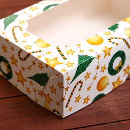 Цена за 2 шт. Коробка новогодняя складная с окном «Звезды и трости», 25×15×7 см