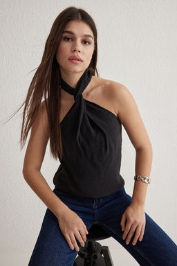 Trendyolmilla Haki Modal Halter Yaka Boyundan Dugumlu Dokuma Bluz TWOSS25BZ00247  фото 11