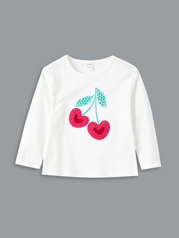 Bisiklet Yaka Bask?l? K?z ?ocuk Ti??rt