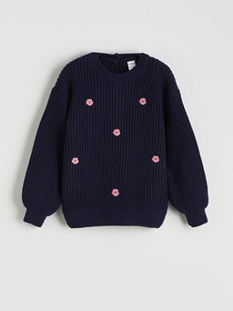 Bisiklet Yaka Nak??l? K?z ?ocuk Triko Kazak