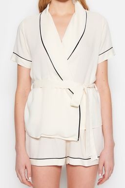 Bej Kusakl? Biye Detayl? Viskon Sortlu Hamile Dokuma Pijama Tak?m? THMSS23PT00203