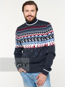 Джемпер мужской 5232-12339. 8200048/30869/0703/501 т.джинс/зимнее утро/красный/белый