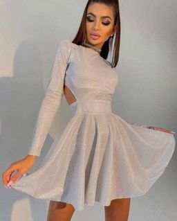 Платье люрекс с открытой спиной светлое серебро O114