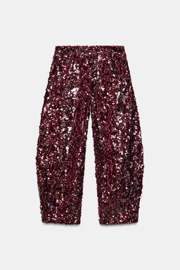 SEQUINNED BARREL TROUSERS