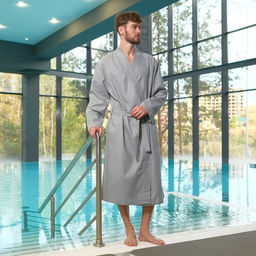 Халат вафельный мужской удлинённый Экономь и Я размер 50-52, цвет серый, 100% хлопок, 200 г/м²
