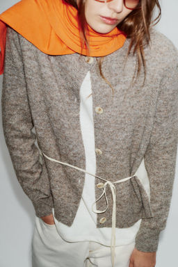 CONTRAST KNIT CARDIGAN WITH BELT - Zara фото 12