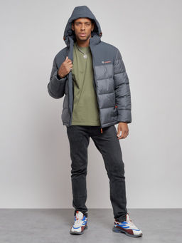 Куртка мужская зимняя с капюшоном спортивная великан серого цвета 8377Sr - Wonderrman фото 6