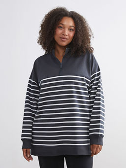 B?y?k Beden ?izgili Kad?n Sweatshirt Tunik