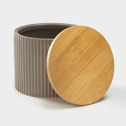 Банка для сыпучих «Дымка», 850 мл, 12×10 см, с бамбуковой крышкой, керамика, бежевая