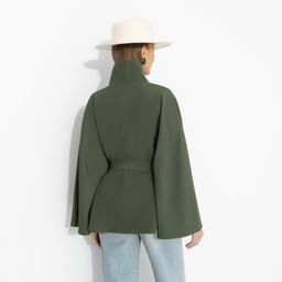 Жакет‑кейп на подкладе, Дикое притяжение (с поясом, хаки) - Charutti фото 5