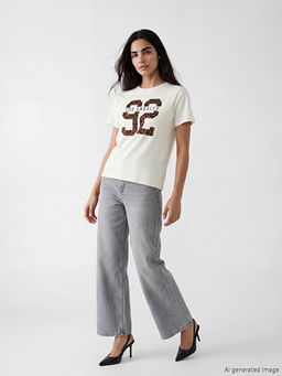 Bisiklet Yaka Los Angeles Bask?l? Kad?n Ti??rt