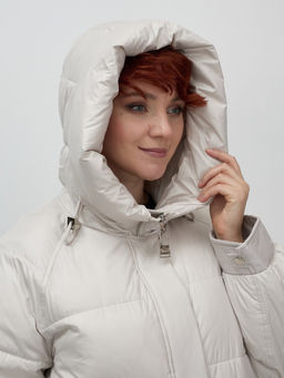 Куртка зимняя женская с капюшоном модная бежевого цвета 7341B - Visdeer фото 7