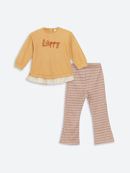 Bisiklet Yaka Uzun Kollu Bask?l? K?z Bebek Sweatshirt ve Tayt 2li