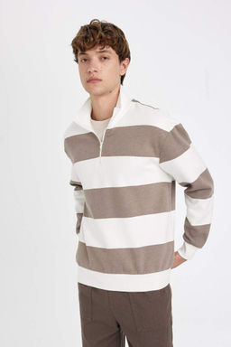 Толстовка в полоску с воротником на молнии свободного кроя - Defacto фото 6