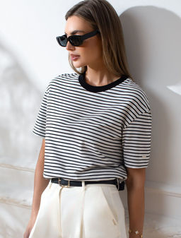 Свободная футболка в полоску из премиального хлопка с эластаном