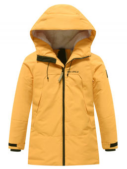 Парка зимняя подростковая для мальчика с капюшоном желтого цвета 9533J