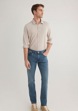 Bej Orme Gomlek - Mavi фото 3