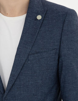 Lacivert Ex. Slim Fit Y_n Keten Kar___ml_ Tak_m Elbise