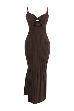 Koyu Kahverengi Triko Ajurlu Maxi Cut Out Detayl? Plaj Elbise TBESS26EL00043 - Trendyolmilla фото 4