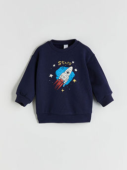 Bisiklet Yaka Bask?l? Erkek ?ocuk Sweatshirt