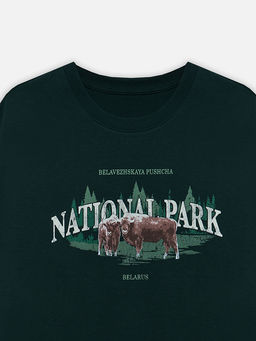 Футболка мужская зеленая с принтом зубров и надписью Беловежская пуща. Национальный парк - Mark formelle фото 5