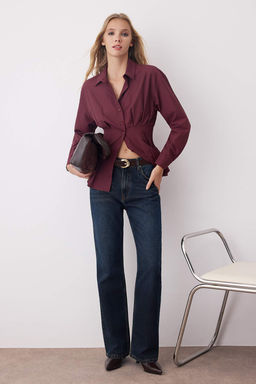 Bordo Bele Oturan Gipe Detayl? Gomlek TWOAW26GO00008