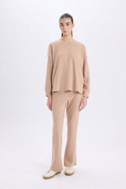 Fall in Love Pijama Tak?m? Regular Fit Basic Duz Uzun Kollu Ust Genis Bol Paca Alt