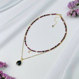 Колье двойное из Граната, Жемчуга, Шпинели и Агата 38/42 см +