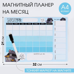 Планер магнитный А4 и стирающийся маркер«Енотик»,