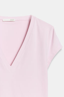 CAMISETA ESCOTE PICO / Rosa - Zara фото 4
