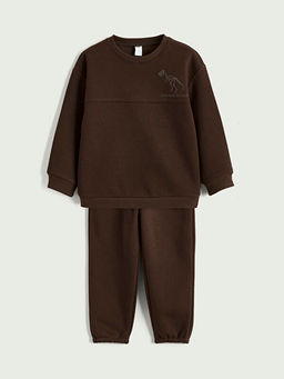 Dinozor Bask?l? Erkek ?ocuk Kal?n Sweatshirt ve E?ofman Alt?